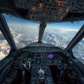 Experience the thrill of aviation with a first-person view from an F-22 Raptor's cockpit during takeoff. The detailed dashboard, fluffy clouds, and clear sky evoke a sense of flying adventure.